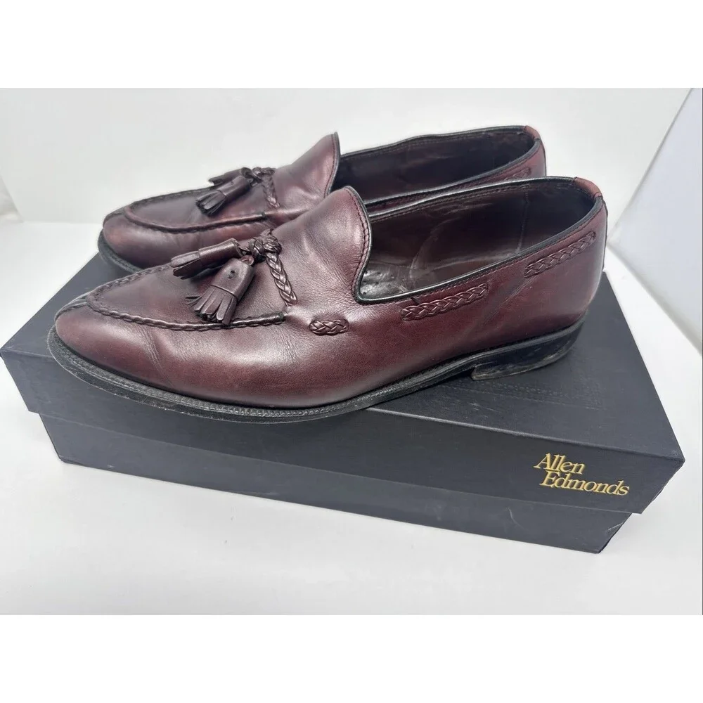 Allen Edmonds The Adams Independence Collection Burgundy Loafers Tassle Sz 10 D